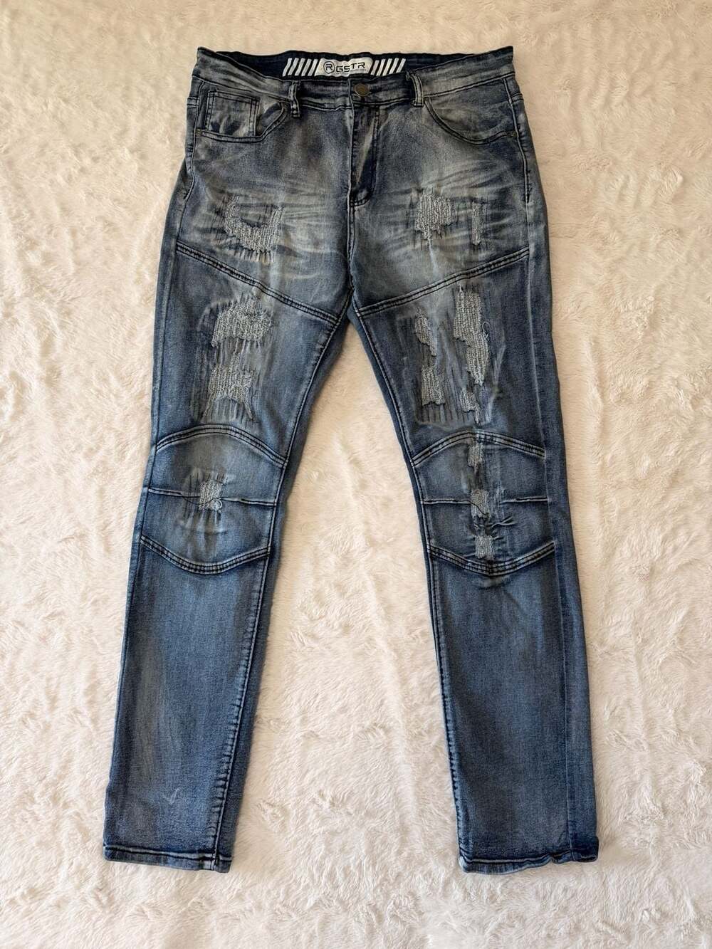 RGSTR Acid Wash Distressed Moto Biker Jeans Size 36 Stretch Streetwear